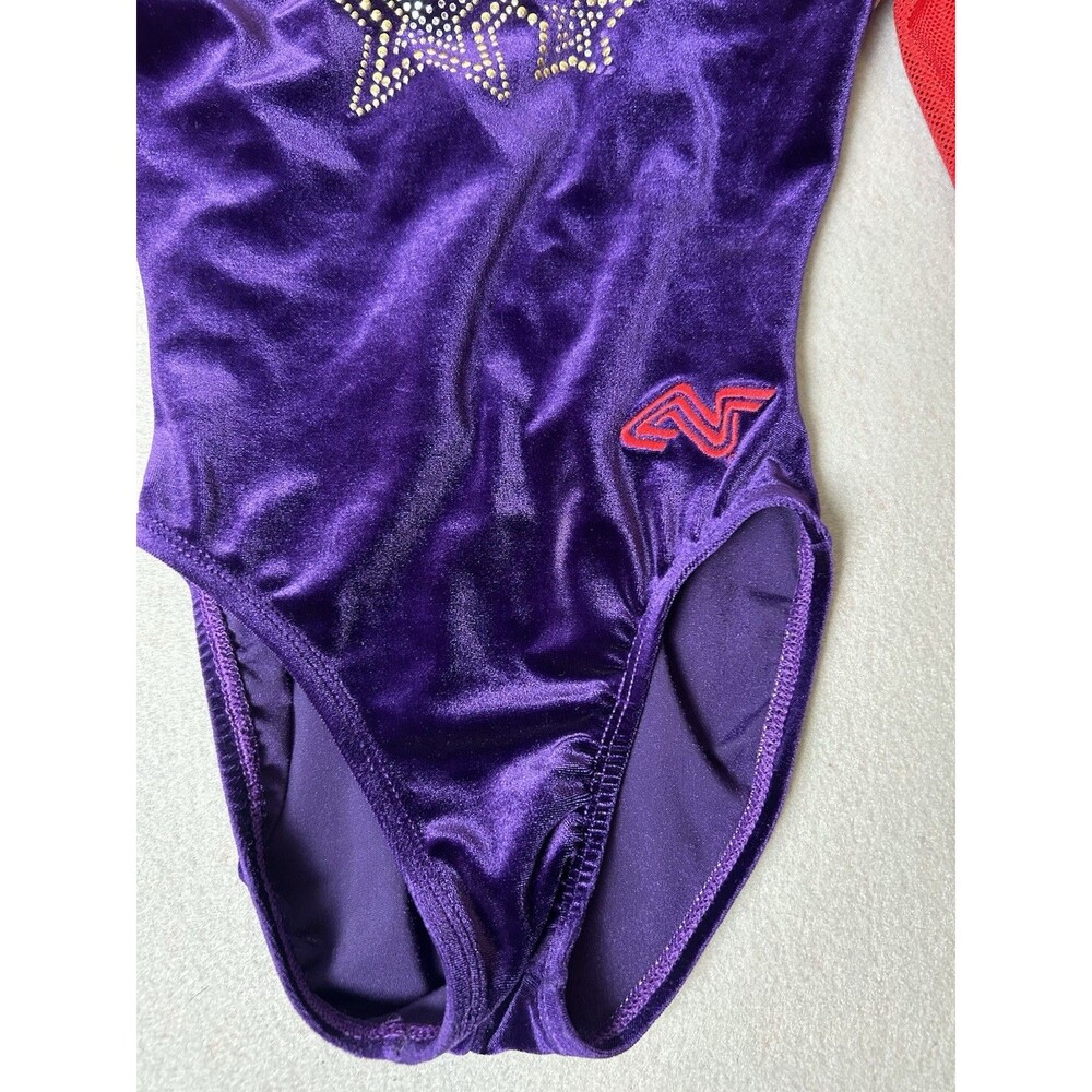 Alpha Factor Long Sleeve Red Purple Bling Competition Leotard Size CME Youth M - Picture 2 of 12